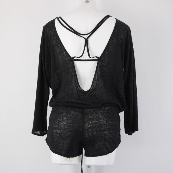 Vitamin A Romper NEW $150 Sz XS Black Sheer Open Back 100% Linen Romper - Picture 8 of 15